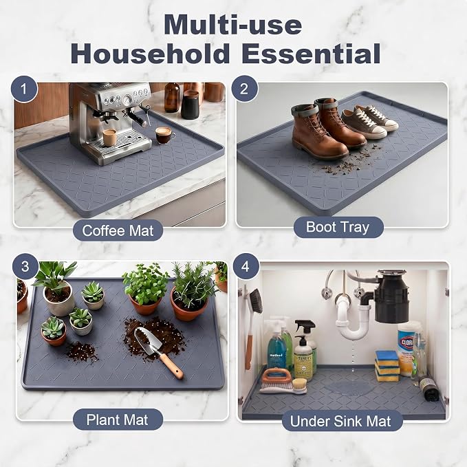 Extra Thick Dog Food Mat Waterproof with Raised Edge 19" x 12" | Silicone Multipurpose Mat, Under Sink Cabinet Protector for Kitchen, Bathroom, Shelf, Pet Feeding, Boot & Plant Trays