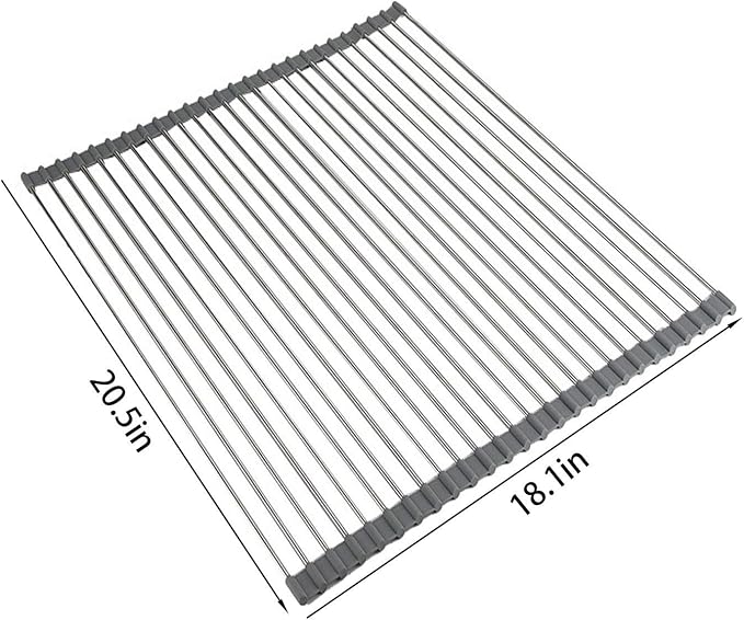 Ahyuan Roll up Dish Drying Rack Over The Sink Kitchen Roll up Sink Drying Rack Portable Dish Drainer Foldable Dish Drying Rack (Warm Gray, 20.5''X19.7'')