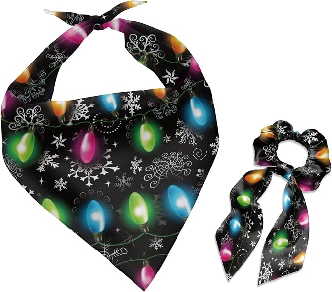 COEQINE Christmas Dog Bandanas Female Costume Hair Tie Bracelets for Women Matching Dog Fall Bandana Adjustable fit Small Medium Large Pet Non Slip