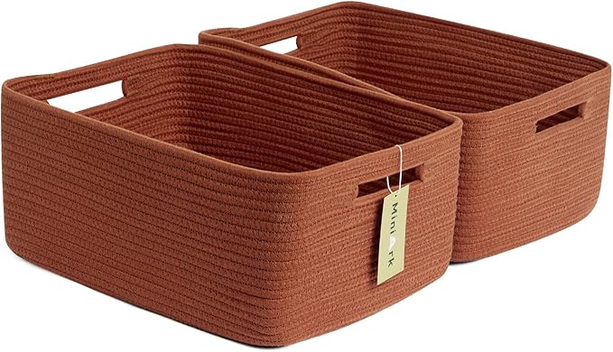 MiniArk Large Storage Baskets for Shelves, 17 x 13 x 7.5” Closet Organizers Bins for Clothes Blanket Towels, Baby Nursery, Toy Baskets Box, Woven Rope Baskets, 2 Packs Oxide Red
