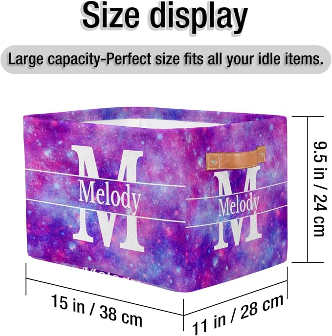 Custom Name Storage Baskets, Capital Letter Watercolor Purple Galaxy