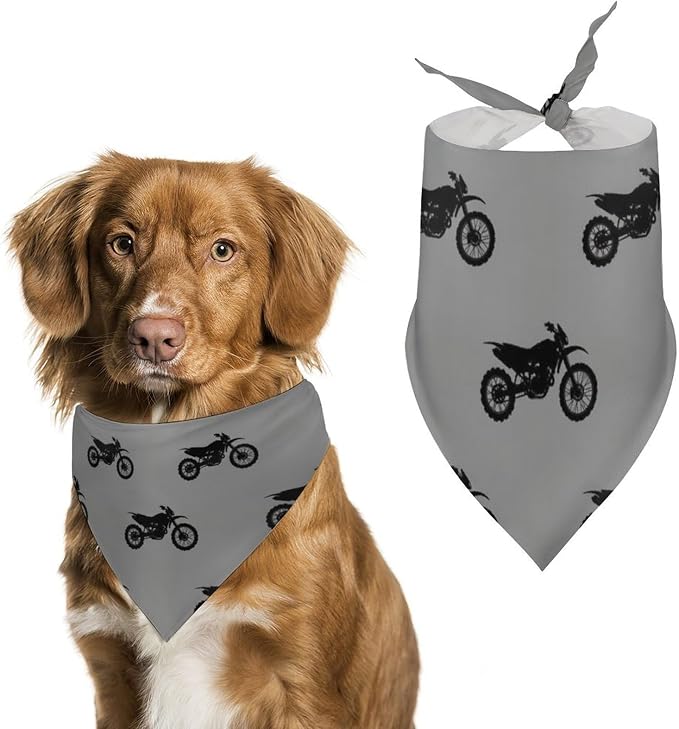 Lightweight and Breathable Motorcycle Dirt Bike Black Grey Pet Scarf Accessories for Small, Medium, Large Dogs, Cats Beach Outings, Going Out, Daily Use