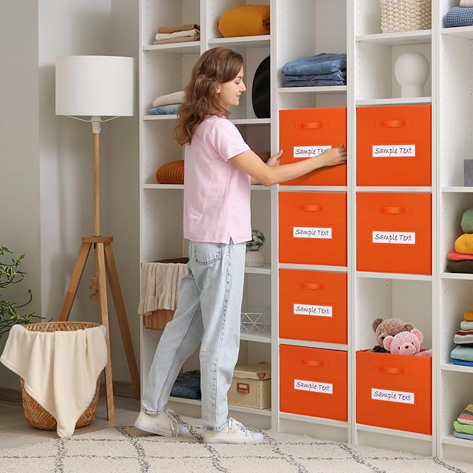 13x13 storage cube bins (Set of 10) Foldable Fabric storage cubes with 10 Labels Window Cards & a Pen,13 inch cube storage bins,Closet Organizers for Shelves,Cubby Organizer Boxes,Orange