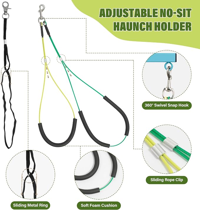 getlstub Dog Grooming Arm with Pet Grooming Hammock, 35" Pet Grooming Table Arm with Adjustable No Sit Haunch Holders, Dog Grooming Stand with Loop Noose for Small and Medium Pets, Blue