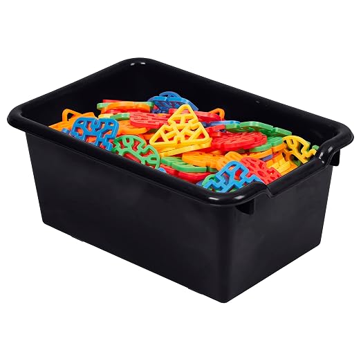 ECR4Kids Scoop Front Storage Bins, Multipurpose Organization, Black, 10-Piece | Durable plastic, GREENGUARD Gold Certified, 1.2 gallon capacity, lightweight & nestable, built-in handle, classroom/home use