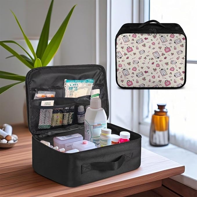 Portable Empty First Aid Kit Bag Travel Medicine Pouch Nurse Floral Print Medical Bag Empty Medium Dorm Medicine Organizer Storage Bag for Car Home Travel Hiking School