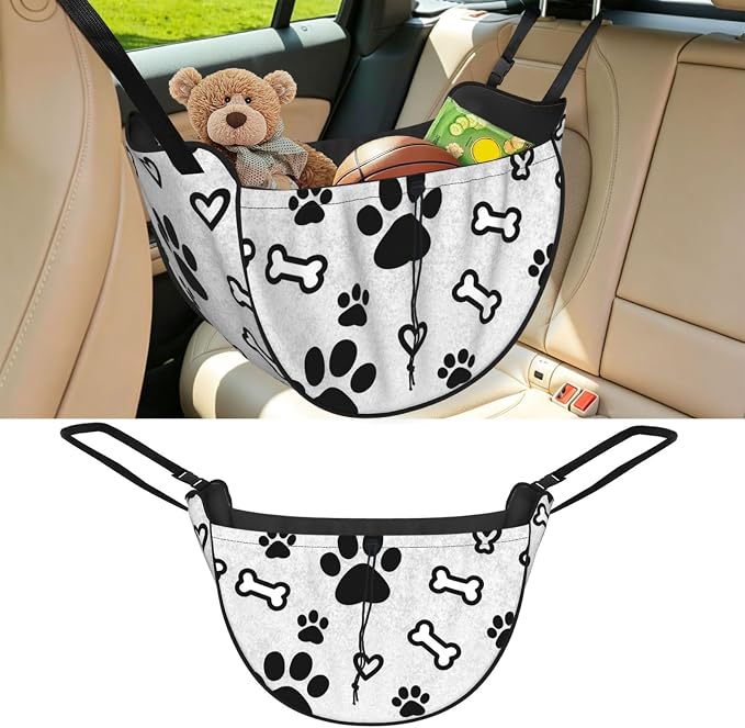 Bones and dog paws Car Seat Organizer-Backseat Storage Bag for Travel | Waterproof Durable. Holds Snacks Gear Essentials. Fits Most Cars.
