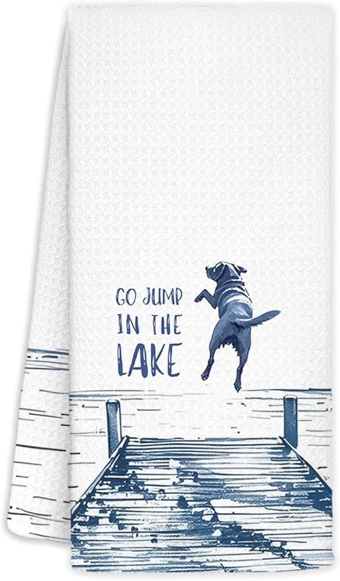 Lake House Decor Dish Towels,Lake House Gifts,Funny Lake Dog Kitchen Towels Decorative,Dog Lover Mom Gifts Hand Towels Drying Cloth for Kitchen Bathroom Decor,16x24 Inch