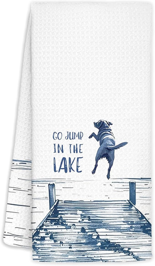 Lake House Decor Dish Towels,Lake House Gifts,Funny Lake Dog Kitchen Towels Decorative,Dog Lover Mom Gifts Hand Towels Drying Cloth for Kitchen Bathroom Decor,16x24 Inch