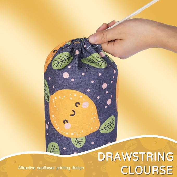 Plastic Bag Holder, Reusable Grocery Bag Holder for Plastic Bags Groceries Store, Flower Canvas Trash Plastic Bag Organizer Storage Holders for Home Kitchen Pantry Decor (Blue Lemon)