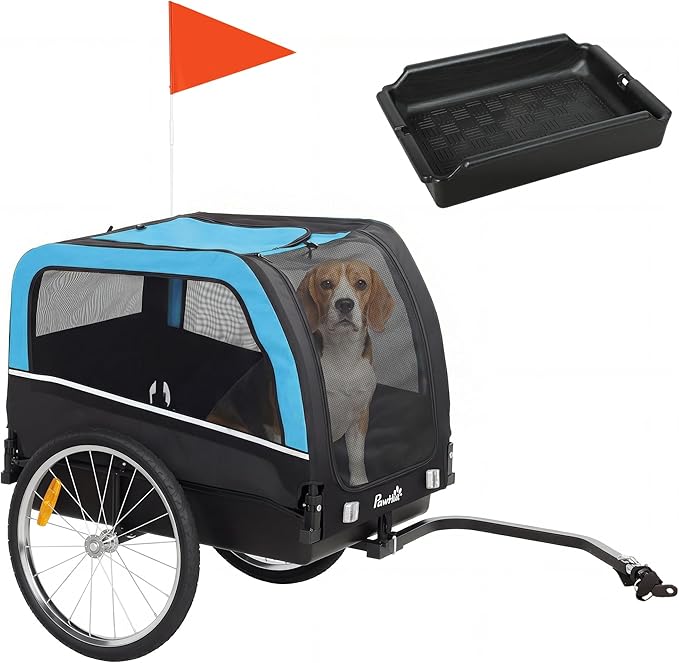 PawHut Dog Bike Trailer 20" Air Tires for Small Medium Breeds 44 lbs | Pet Cart Bicycle Carrier, Quick-Release Wheels, Reflectors, Flag, Dog Cart for Bicycle
