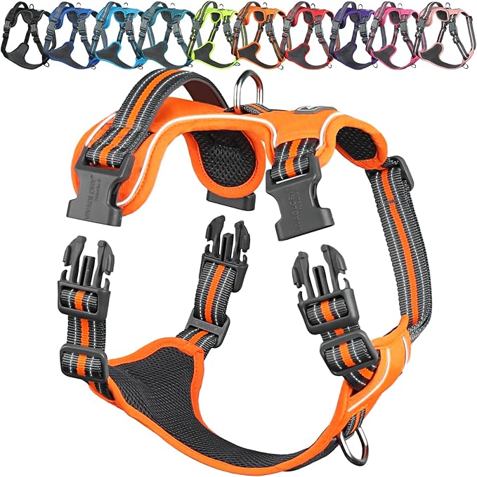 VIVAGLORY No Pull Dog Harness Vest Harness, S, Orange - Patterned | with Handle Front and Back Clip for Training & Pulling, No Pull & Escape Proof Padded Adjustable for Pet Puppy