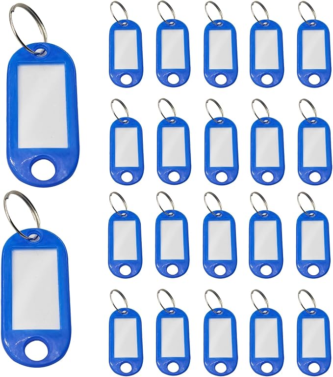 40Pcs Plastic Key Tags with Split Rings, Writable Label Window, Office, Luggage, Name & Number Organization, Key Label Holders(Blue)