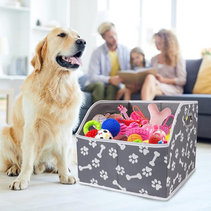Foldable Dog Toy Basket-Dog Toys Bin-Dog Toy box-Storage Basket with Handle,Organizer Bin for Pet Toys, Blanket, Shelves, Closet-Bone Claw