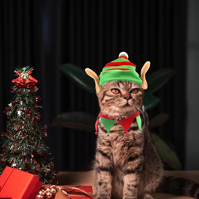 Pet Elf Costume Outfit - Xmas Elf Clothes Suits Cats & Dogs - Winter Holiday Pet Cosplay Clothes Apparel for Cat & Puppy - Dress Up Accessories (L)