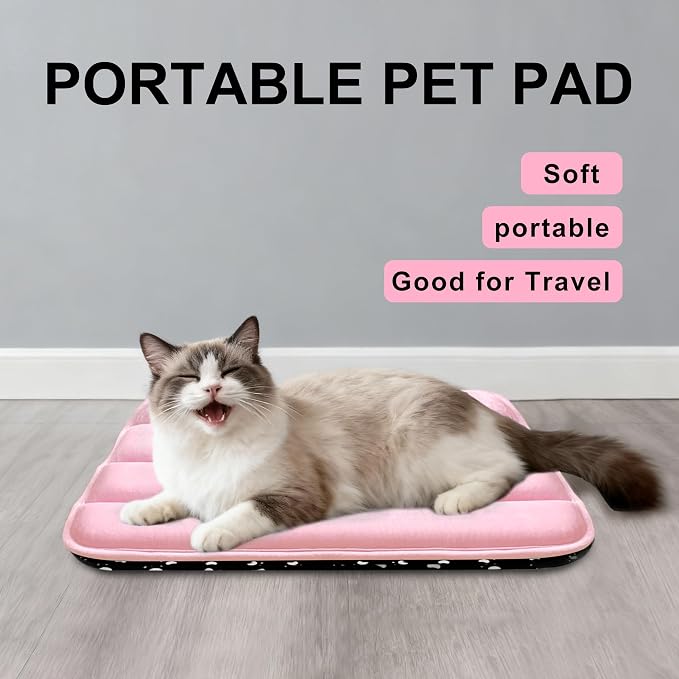 Dog Bed Mat, Reversible Dog Crate Pad with Washable Kennel Mat and Soft Foam, Flat Pet Bed for Dogs & Cats, for Crates Carriers & Travel (Pink, 18" L*12" W*1.5" Th)
