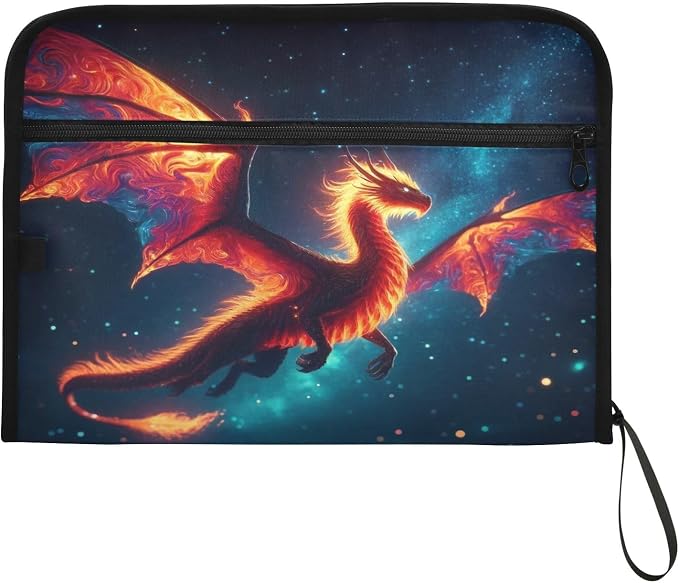 Dragon in The Dark Night File Organizer 13 Pocket Expanding File Folder with Front Pouch Portable Business Fire Storage Document Organizer Folder with Zipper