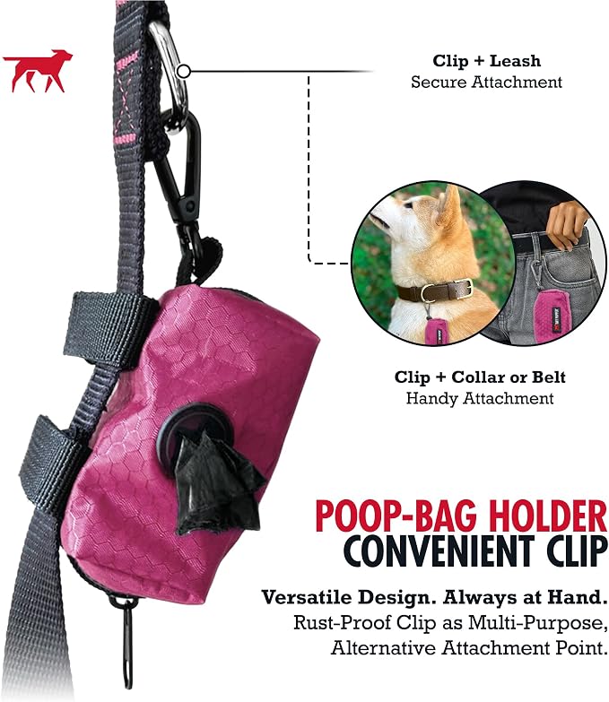 Tuff Pupper Dog Poop Bag Holder | Works with Any Dog Leash | Zippered Waste Bag Dispenser | Waterproof with Rust-Proof Clip | Convenient Lightweight Design | Includes 2 Rolls of Leak-Proof Bags