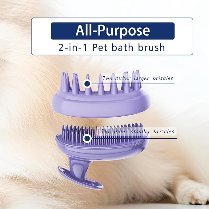 All-purpose Dog Shampoo Bath Brush,Pet Grooming & Soothing Massage Silicone Brush,Fits Ergonomically in the Hand for Long Short Haired Dogs and Cats(Purple)
