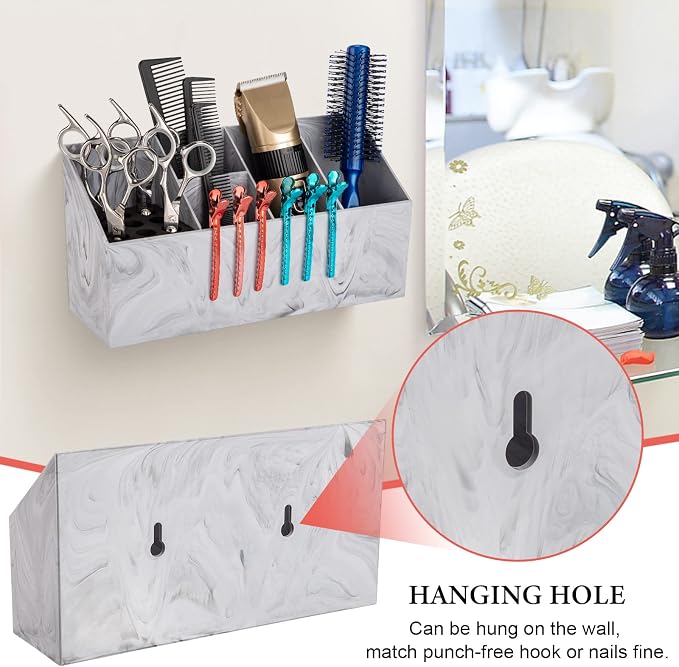 Noverlife Salon Shear Holder, Hair Stylist Shears Rack Neat Desk Organizer | Large Marble Pattern Professional Barber Scissor Holder Pet Grooming Storage Box Container Case for Clippers Combs Clips