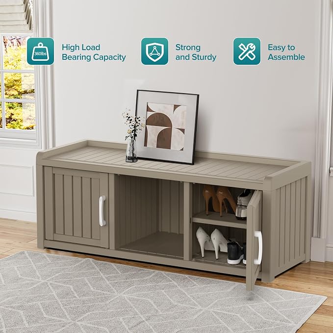 ROJIK Shoe Cabinet Waterproof UV-Resistant,Storage Bench Indoor Outdoor with Adjustable Shelves,for Entryway Bedroom,Hallway,Living Room(2 Door,Grey)