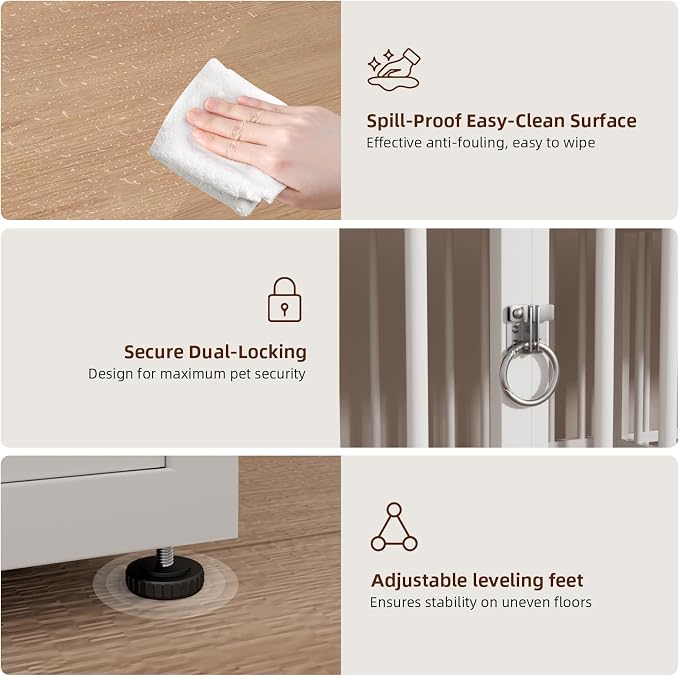 VOWNER 86.7" Double Dog Crate Furniture for 2 Large Dogs, White/Natural | Heavy Duty Wooden Dog Kennel with Removable Divider, XXL Dog Cage TV Stand End Table with 4 Doors, Double Locks for Each Door
