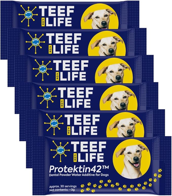 TEEF FOR LIFE Refill Packets Protektin42 Prebiotic Dental Powder for Dogs, Plant-derived, Clinically-Proven Formula Naturally Fights Bad Breath, Plaque, and Tartar, 6 Packets with 180 Servings