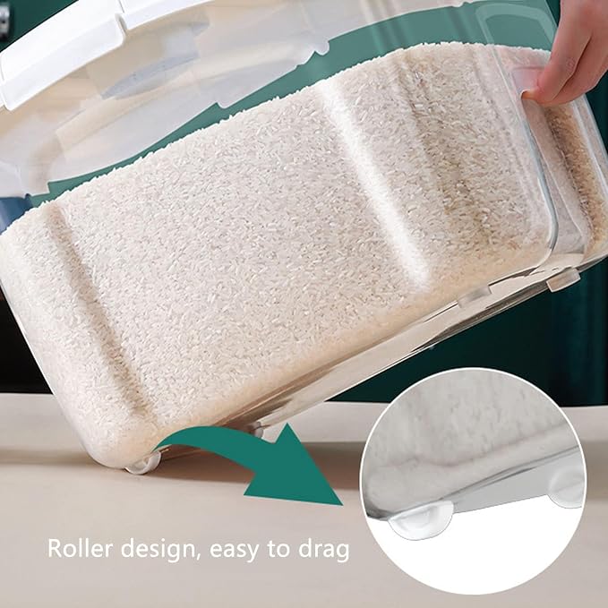 TOPINCN Airtight Rice Storage Container, Bulk Food Container Bin with Measuring Cup, for Rice Flour Cereal Pet Food Storage (5KG)