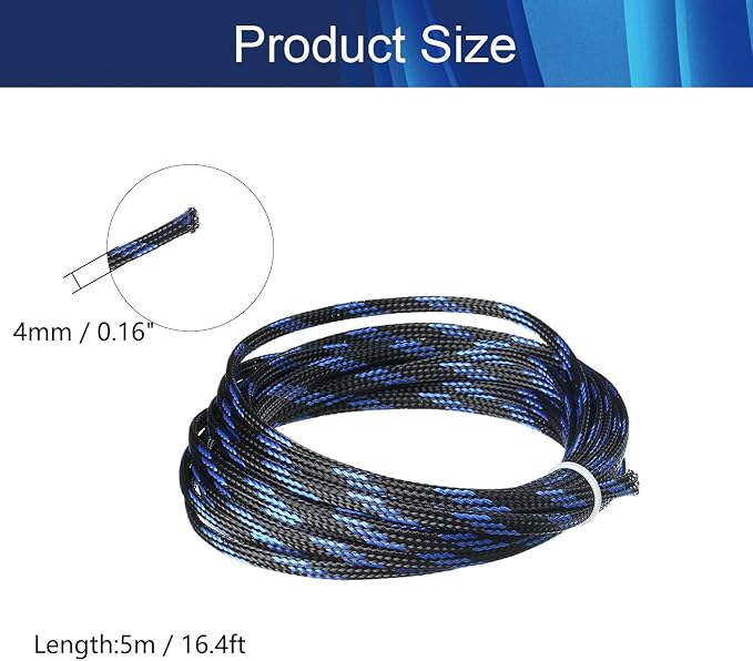 Jutagoss PET Expandable Braided Cable Sleeve, 16.4ft - 3/16 inch Black Blue Cable Management Sleeve, Wire Loom Tube Cord Protector for USB Cable, Power Cord, Audio Video and More, 1Pc