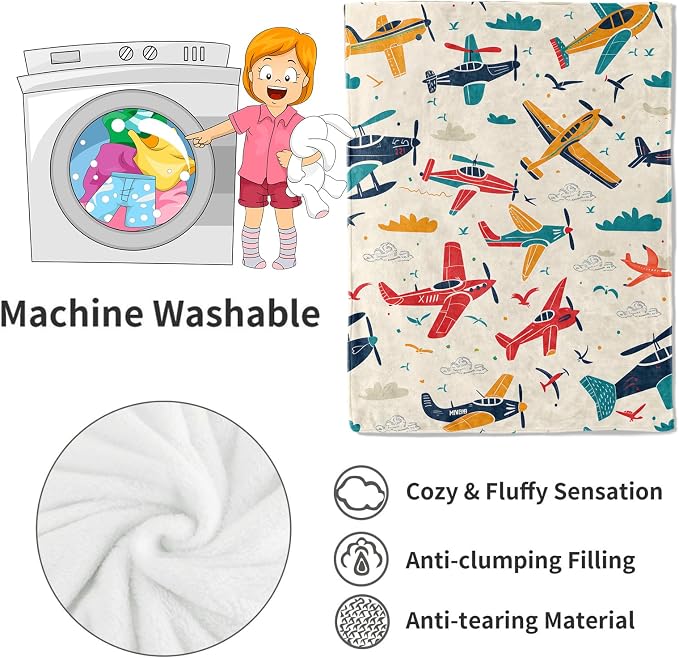 Airplane Blanket Aviation Adventure Colorful Planes and Clouds Throw Blankets Gifts for Kids Boys Lightweight Soft Fleece Cozy for Sofa Couch Bed Room Travel Birthday Party Decor 40x50in
