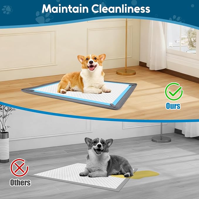 Pee Pad Holder for Small Dogs, 24" x 24" Dog Puppy Pee Pad Holder, Gray | Non-Slip Silicone Tray with 4 Magnetic Clips for Training, No Spill Raised Lip High Edge for Indoor Floor Protection