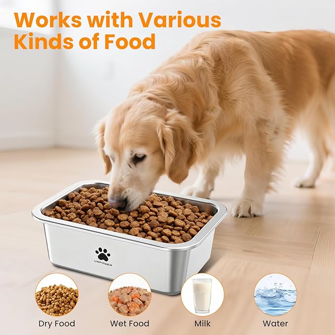 URPOWER 0.85 Gallon Large Dog Water Bowl, 2 Pack Thickened Stainless Steel Dog Water & Food Bowls with Non-Slip Mat, Spill-Proof Metal Pet Bowl Set for Medium, Large, X-Large Dogs, Indoor/Outdoor Use