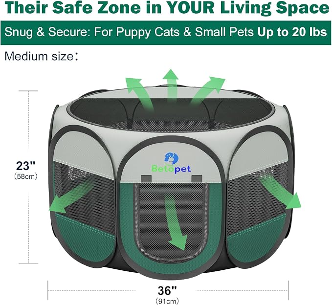 Medium Size: 36×36×23 Inches Dog Playpen with Bowl & Bag, Indoor & Outdoor