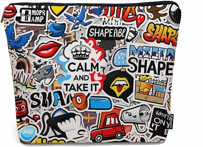 Women Cosmetic Bag Graffiti, Rainbow Graffiti Social Media Signs Cute Makeup Bag For Purse Cosmetic Travel Bag For Toiletries Makeup Storage Bag Flax Skincare Bag Make Up Pouch Bags