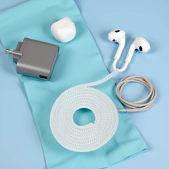 Spiral Cable Protector,Chargers Data Cable Protect Sleeve,Headphone Cable Saver for Phone Earphone USB Data Cableor for Prevent Pets from Biting The Cable Sleeves Cord Management (Laser White)