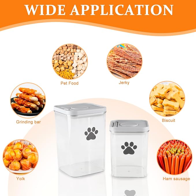 Airtight Dog Treat Jars Set of 2 |78oz+48oz POP Dog Cat Food Container with Lids,Plastic Pet Treat Canister,Puppy Food Kibble Cookie Bin-Keep Food Fresh Crispy-BPA free