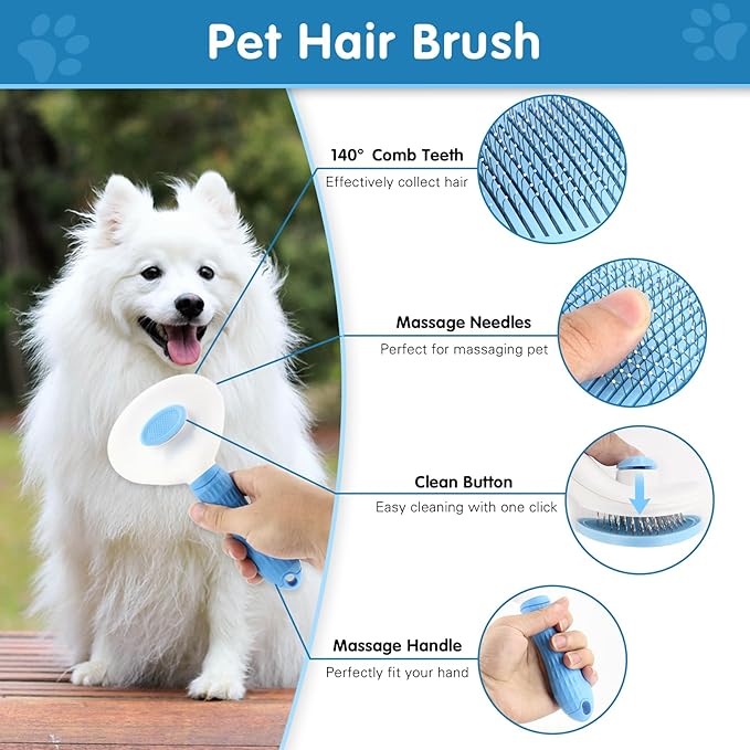 Dog Brush Dog Grooming Kit 6PCS Dog Brush for Shedding-Dog Grooming Brushes, Dematting Comb for Dogs, Cat Nail Clipper with Nail File, Flea Comb, Dogs Bath Brush (Blue)