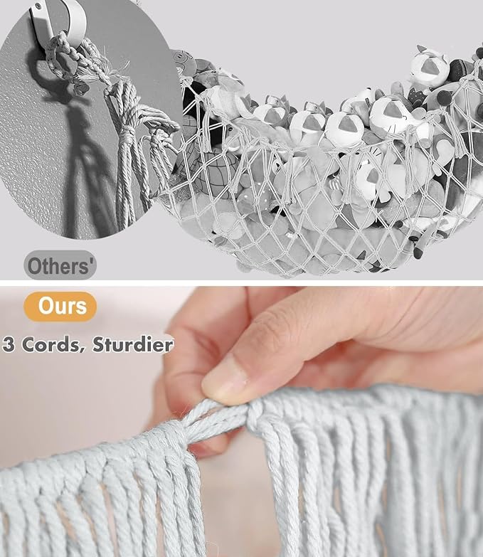 Stuffed Animal Hammock - Extra Large 56'' Long (Light grey) | Premium Cotton Hand-knitted, Beautiful Long Tassel, Storage Hanging Organizer, Can Fit Stuffed Animals 30 Piece or More