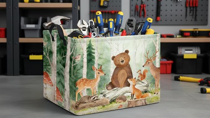 CLOCOR Rectangular Storage Bin,Waterproof Storage Bin,Gift Basket(Forest Animals)