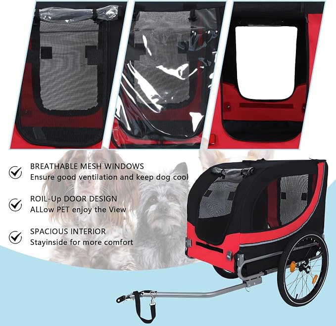 Large Dog Bike Trailer with 18.9" Wheels - 120LB Capacity Dog Trailer for Bike, Foldable Pet Bike Trailer for All-Terrain Cycling, Jogging & Camping
