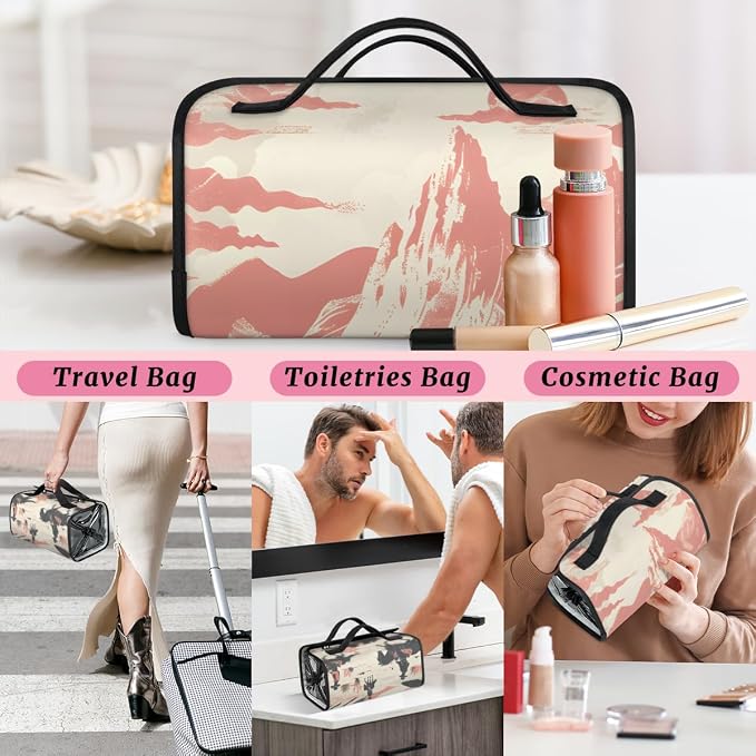 Vintage West Cowboy Makeup Bag for Women Hanging Roll-Up Travel Organizer Toiletry Kit with 4 Removable Compartments, Wild West Cowboy