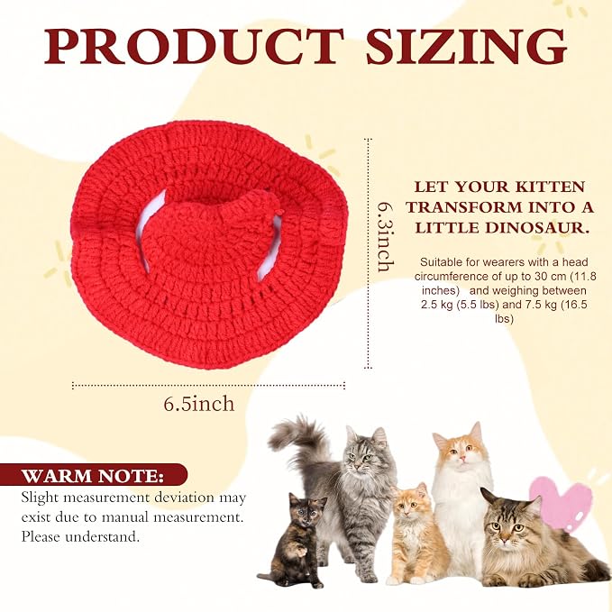 Bow Cat Hat, Cotton & Soft Cute Knitted Hats for Cats Birthday Party Spring Puppy Hat for Small Pets (Red, M)