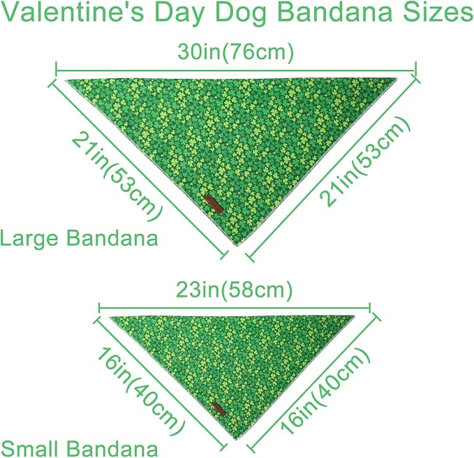 St. Patrick's Dog Bandanas, UP URARA PUP Shamrock Triangle Bid Clover Scarf for Medium Large Girl Boy Dogs, Spring Cotton Puppy Kerchief, Green Dog Bandana,S