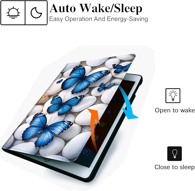 for Microsoft Surface Go 4/3/2/1-10.5" 2021 Tablet Case,Auto Wake/Sleep,Adjustable Stand Protective Cover - Blue Butterfly Pebble Pattern