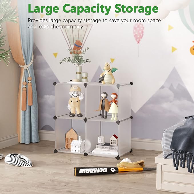 C&AHOME Plastic Cube Storage Organizer, 4-Cube Shelves Units, White | DIY Modular Bookshelf, Portable Closet Organizers and Storage Ideal for Bedroom, Office, 24.8" L x 12.4" W x 24.8" H