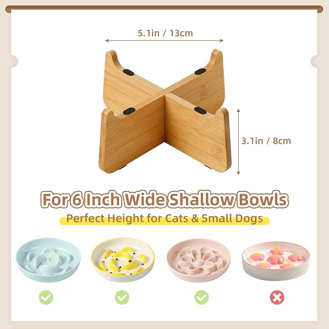 Elevated Cat Bowl Stand - Bamboo Base for Cat Dish - Non-Slip Pet Feeding Holder - Anti-Vomit & Stress-Free - Bowl Not Included