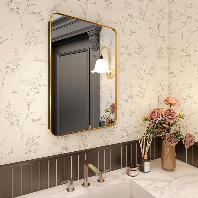 20x28 in Brushed Gold Medicine Cabinet with Mirror for Bathroom, Gold