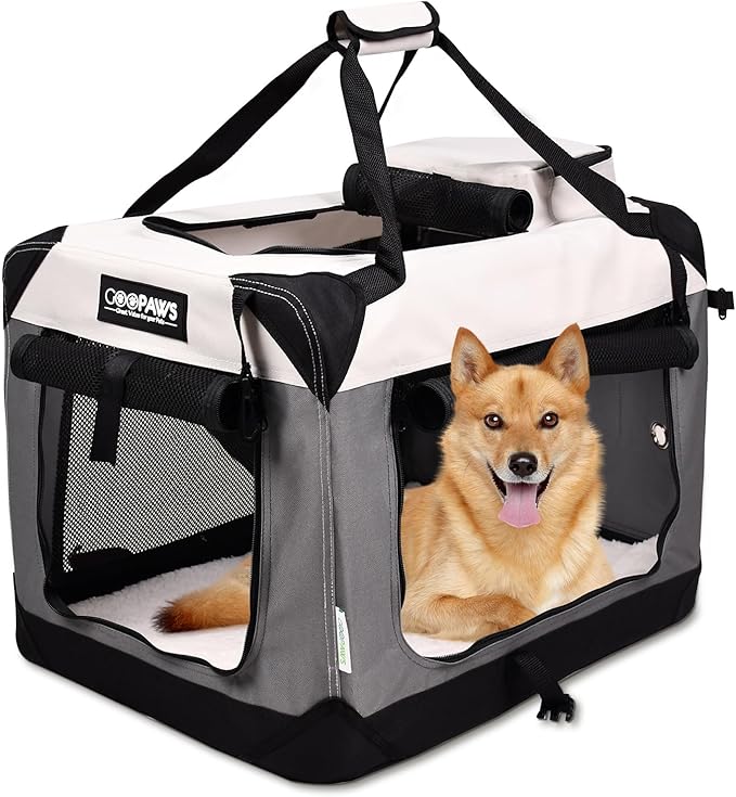 Jespet 3 Door Soft Dog Crates Kennel for Pets, Folding Travel Pet Carrier | 3 Mesh Doors 30'' Dog House, Large Pocket, Easy to Install, Steel Frame, Removable Crate Pad, For Indoor & Outdoor