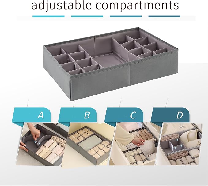 Drawer Organizer Clothes, Adjustable Dividers and Can Change the Size of the Dividers According , Can be Used in the Bedroom, Nursery and Closet Organizer or Storage, Underwear, Socks (Grey, Big)