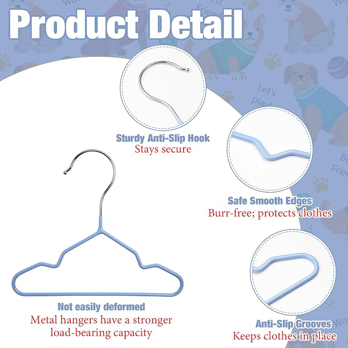 24 Pcs Dog Clothes Hangers 7.24 Inch Blue Metal Pet Clothes Hangers, Cat Clothing Hangers, Pet Clothing Holders Coat Hangers for Small Pet Such as Dog & Cat Costumes